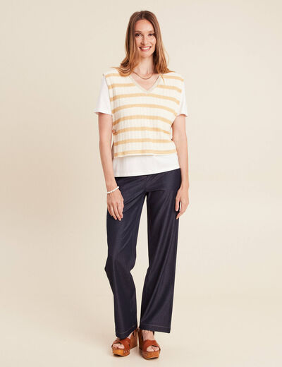 Pantalon large taille haute denim stone femme