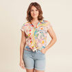 Chemise manches courtes nouée multicolore femme