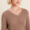 Pull manches longues col en V taupe femme