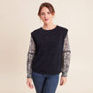 T-shirt col rond manches longues bleu femme