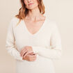 Pull en cachemire col v ecru femme