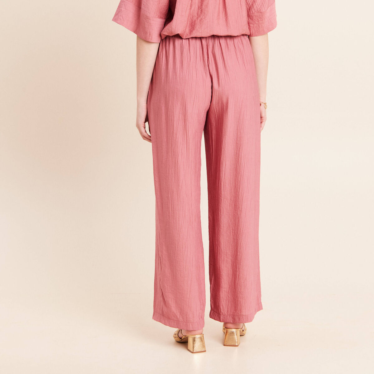 Pantalon fluide taille haute mauve femme