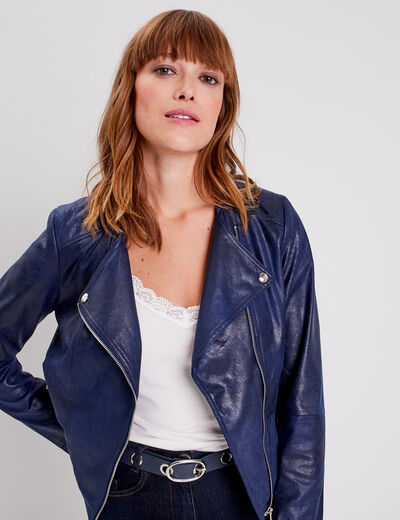 Veste droite zippée bleu foncé femme