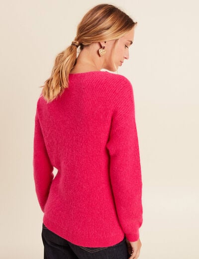Pull col v rose femme