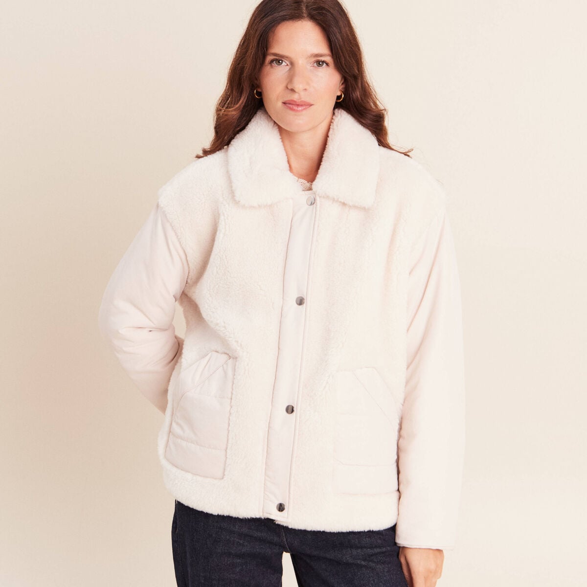 Doudoune r&eacute;versible aspect polaire ivoire femme