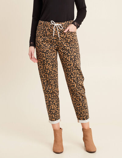 Pantalon paperbag 7/8ème marron femme