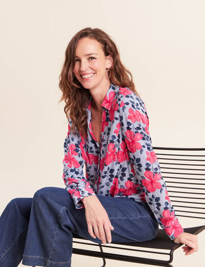 Chemise ajust&eacute;e manches longues bleu fonc&eacute; femme