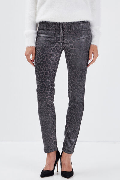 Pantalon ajusté taille haute gris foncé femme