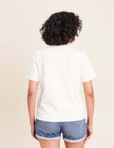 T-shirt col v manches courtes ecru femme