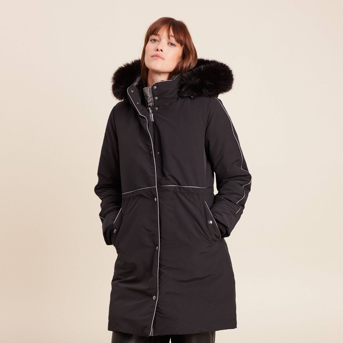 Parka d&eacute;perlante &agrave; capuche noir femme