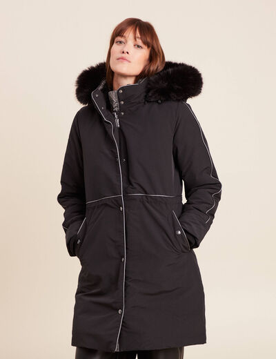Parka d&eacute;perlante &agrave; capuche noir femme