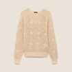 Pull col v manches longues dentelle sable femme