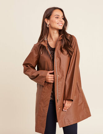 Parka à capuche marron foncé femme