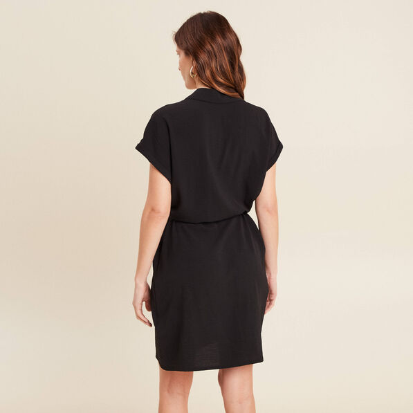 Robe droite ceinture nouée noir femme