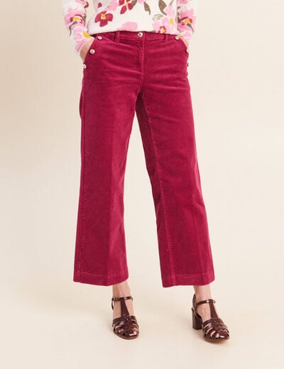 Pantalon large velours c&ocirc;tel&eacute; rouge fonc&eacute; femme