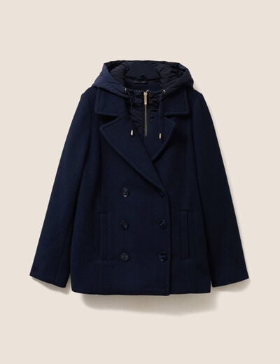 Caban doubl&eacute; avec capuche bleu marine femme