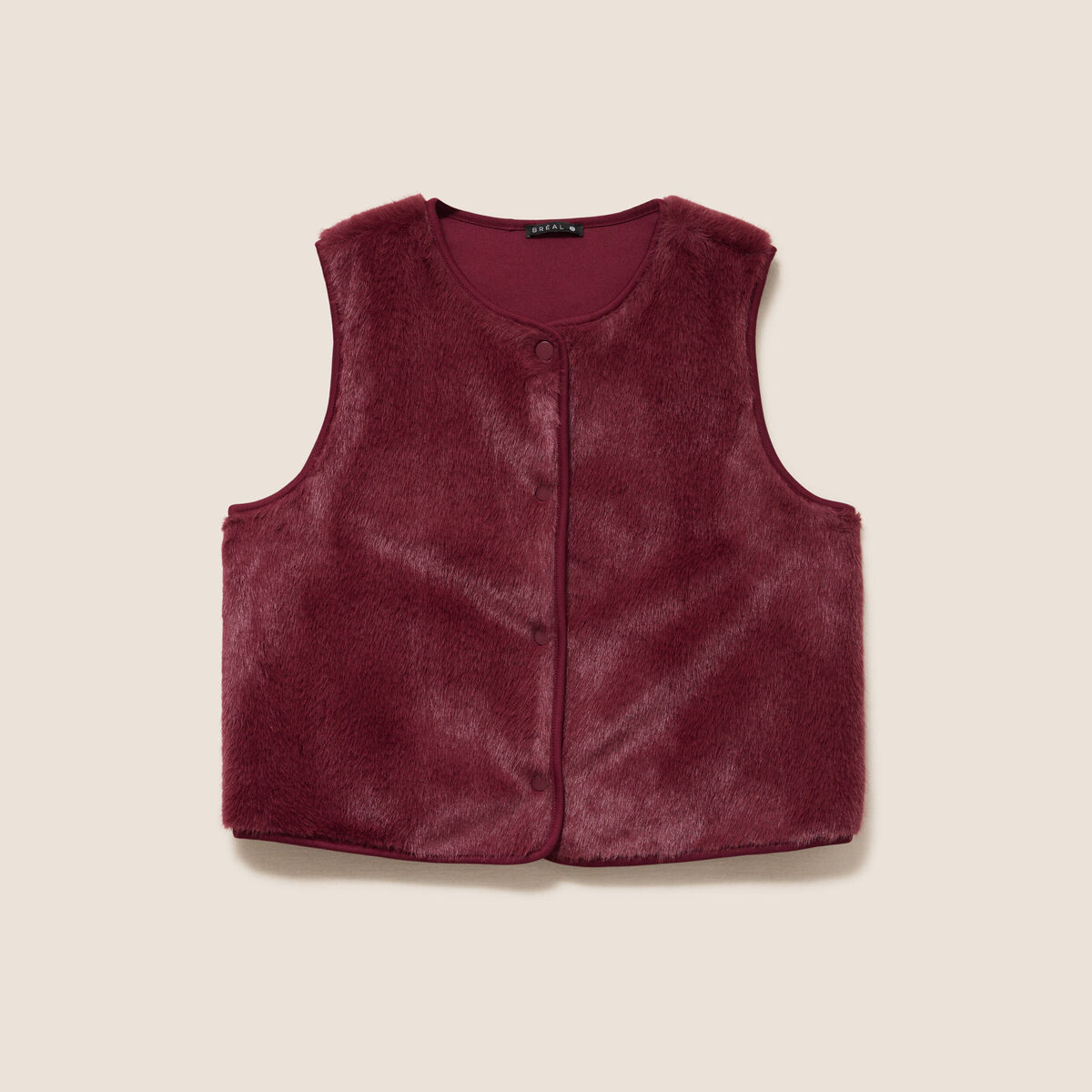 Gilet droit sans manches fausse fourrure bordeaux femme