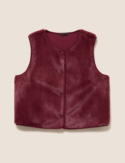 Gilet droit sans manches fausse fourrure bordeaux femme