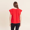 Blouse col v manches courtes fluide rouge femme