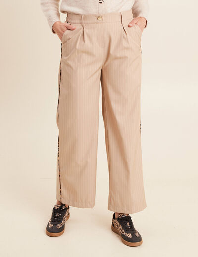 Pantalon taille haute beige femme