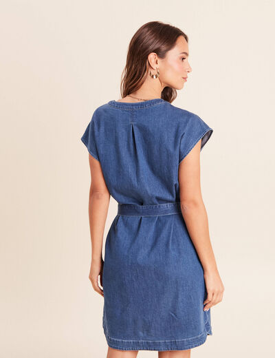 Robe droite courte manches tr&egrave;s courtes denim double stone femme