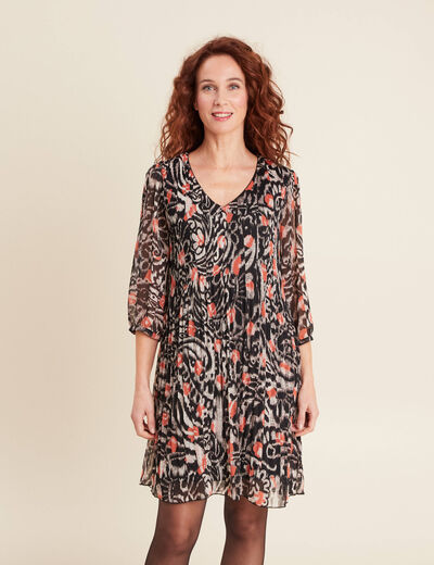 Robe évasée plissée orange femme