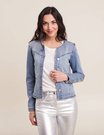 Veste boutonnée denim double stone femme
