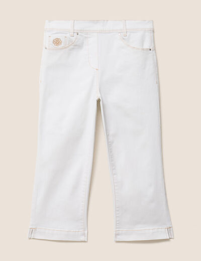 Pantacourt en denim blanc femme