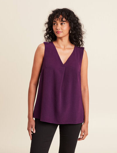 Blouse sans manches col v fluide prune femme