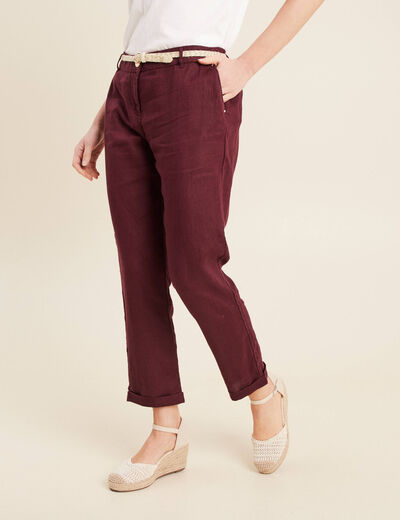 Pantalon flou ceinturé prune femme