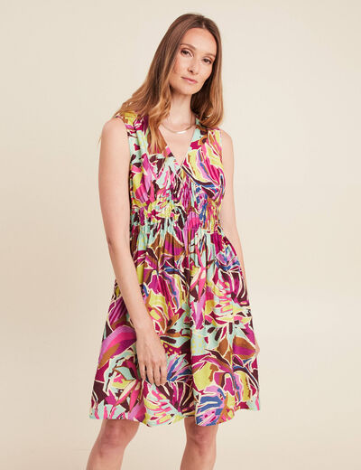 Robe évasée courte sans manches doublée mauve femme
