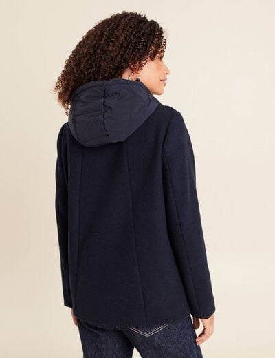 Caban doubl&eacute; avec capuche bleu marine femme