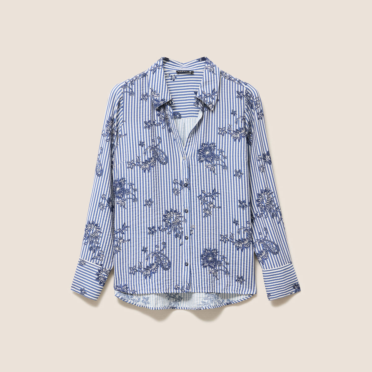 Chemise droite manches longues bleu fonc&eacute; femme