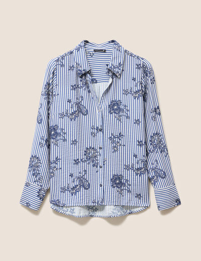 Chemise droite manches longues bleu fonc&eacute; femme