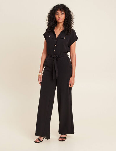 Combinaison pantalon ceinturée noir femme