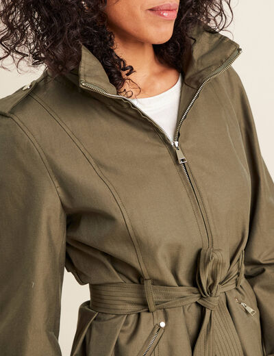 Parka droite ceinturée vert olive femme