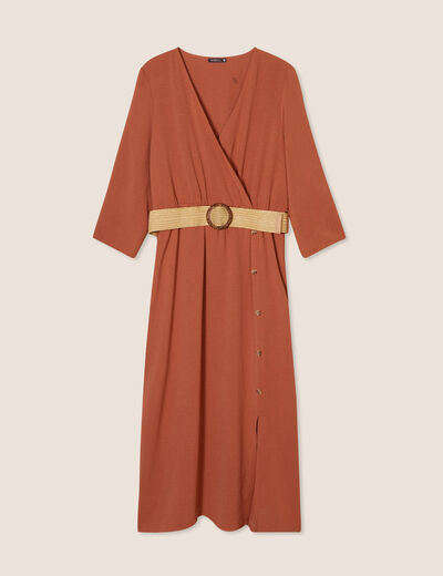 Robe droite ceinturée marron foncé femme