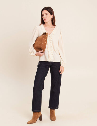 Blouse col v manches longues sable femme