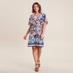 Robe droite col cache-coeur bleu femme
