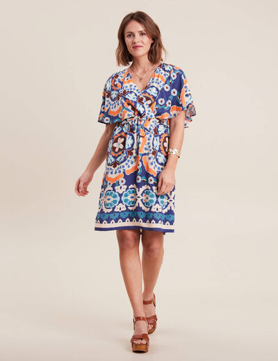 Robe droite col cache-coeur bleu femme