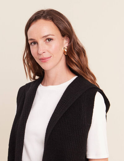 Veste sans manches &agrave; capuche noir femme
