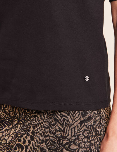 T-shirt ajust&eacute; col rond manches coudes noir femme