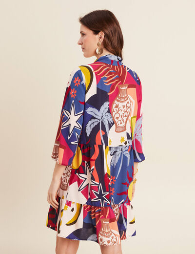 Robe courte évasée manches 3/4 bleu femme