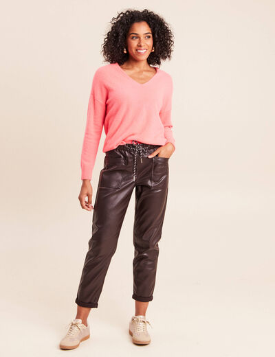 Pull en cachemire col v rose vif femme