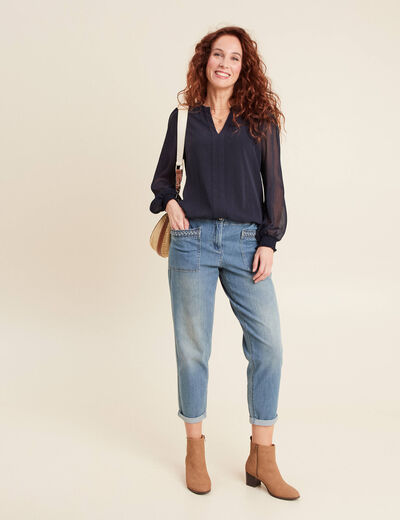 Blouse manches longues bleu foncé femme