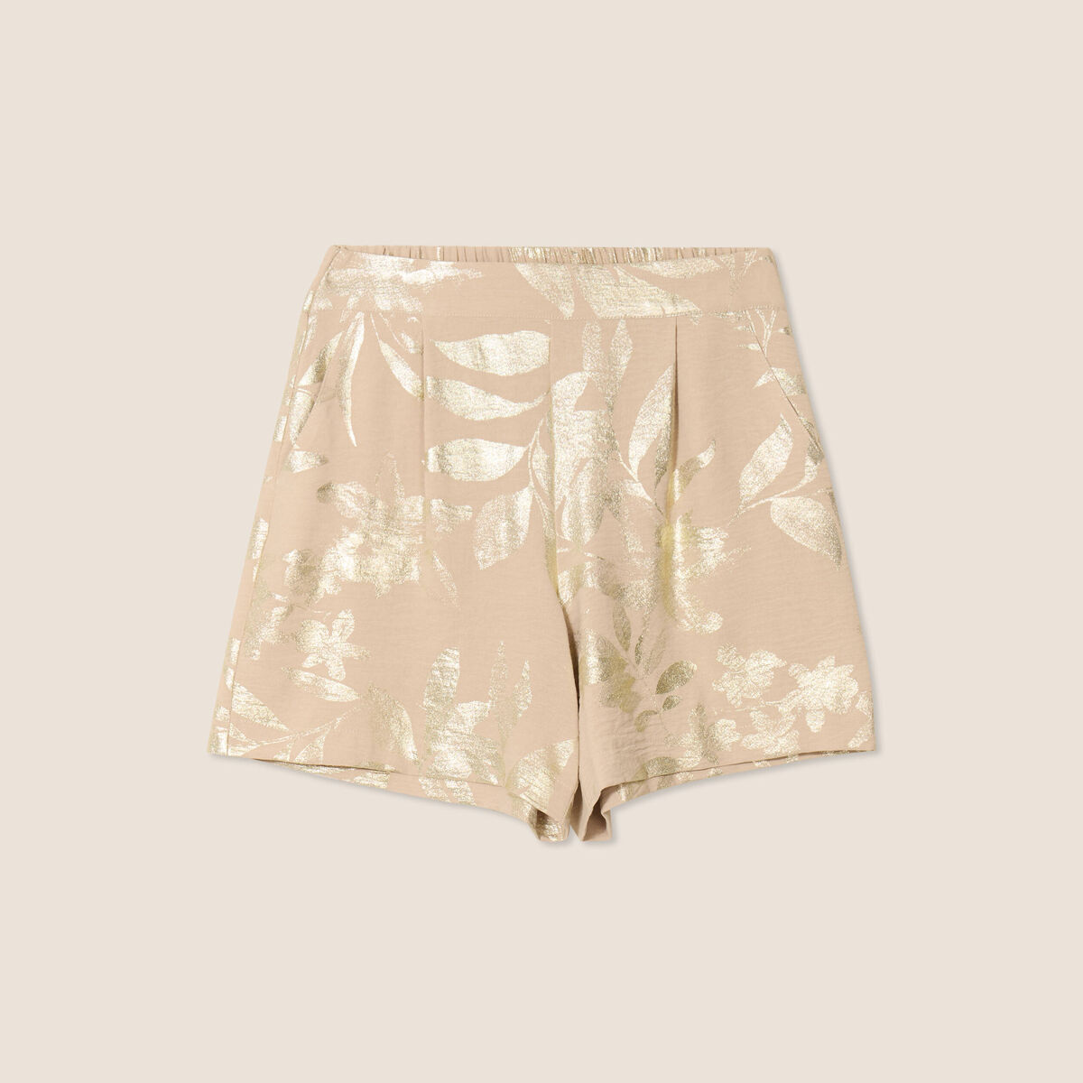 Short taille haute beige fonce femme
