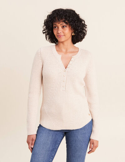 Pull manches longues creme femme
