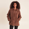 Manteau bouclette doubl&eacute; manches longues marron fonc&eacute; femme