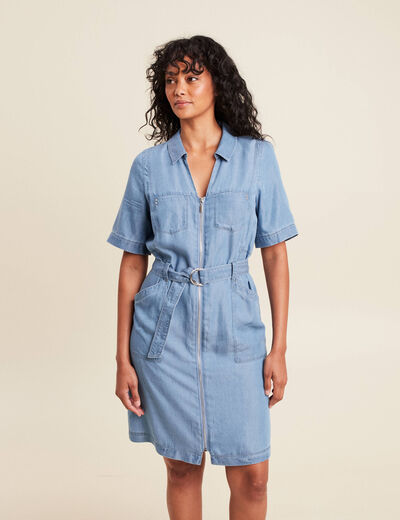 robe droite courte manches coudes denim double stone femme