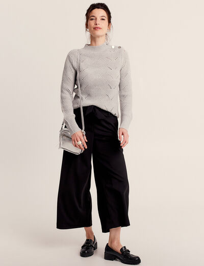 Pantalon large ceinturé noir femme